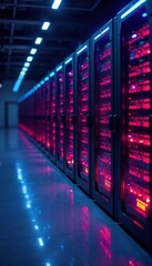 Fototapeta premium Row of futuristic computers and servers in data center , modern, high-tech