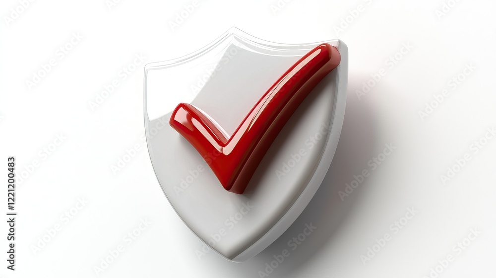 Aufkleber a glossy shield emblem with a prominent red checkmark symbolizes security and validation.