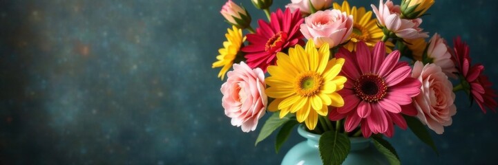 Seasonal flowers arranged in a vase, seasons, botanical, illustration