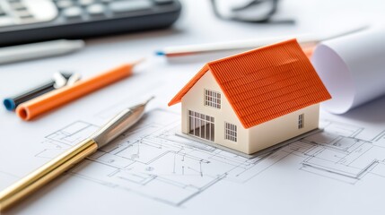 House construction planning, blueprint, pencil, and ruler tools for architectural design real estate development