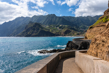Scenic seascape at Porto da Cruz, small and beautiful village on Madeira Island, Portugal