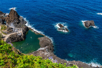 Scenic sight in the beautiful village of Seixal on a sunny summer day, on Madeira Island, Portugal