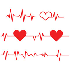 heartbeat line icon collection with a heart symbol, cardiology, medical pulse