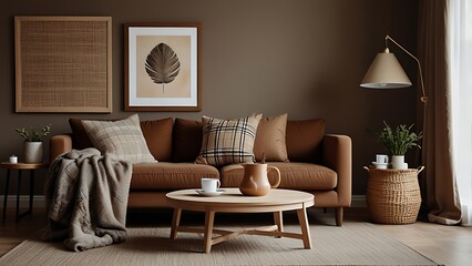 Mockup poster frame on the wall of living room. Luxurious apartment background with contemporary design. Modern interior design. 3D render, 3D illustration
