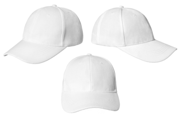 Set of Blank white baseball cap isolated on transparent background. Template Mock up