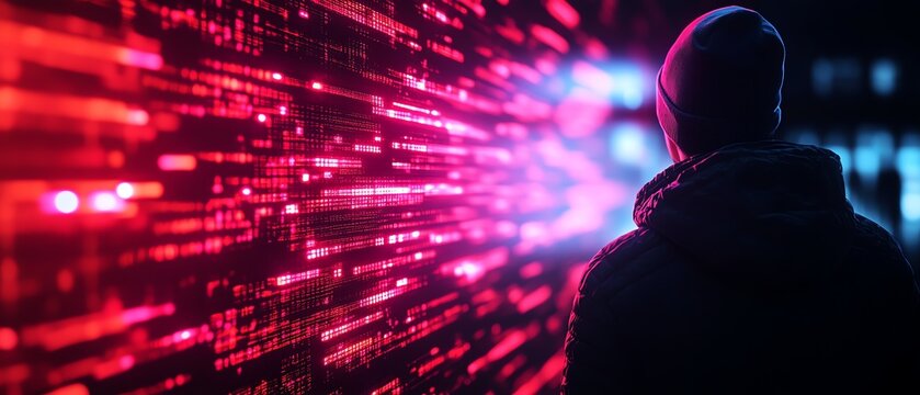 Person exploring digital data in vibrant colors.