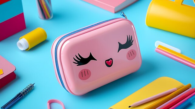 Adorable Pink Pencil Case With Cute Face Design