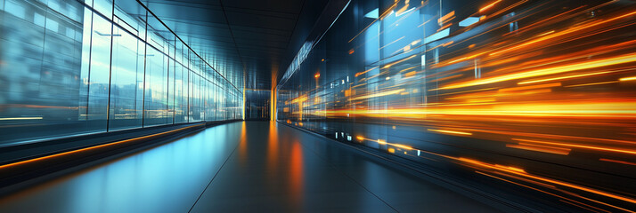 High-Speed Motion Through A Modern Glass Corridor