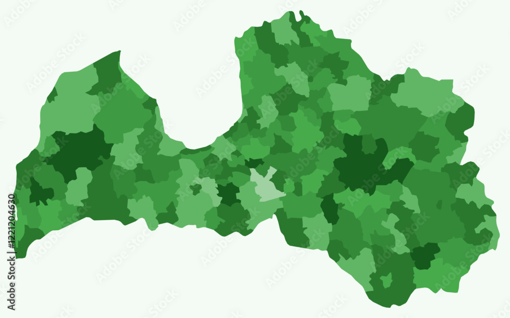 Poster map of latvia with regions. just a simple country border map with region division. green color palet