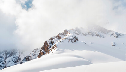 Snow-covered mountain peak under cloudy sky, Wind Chill Factor theme