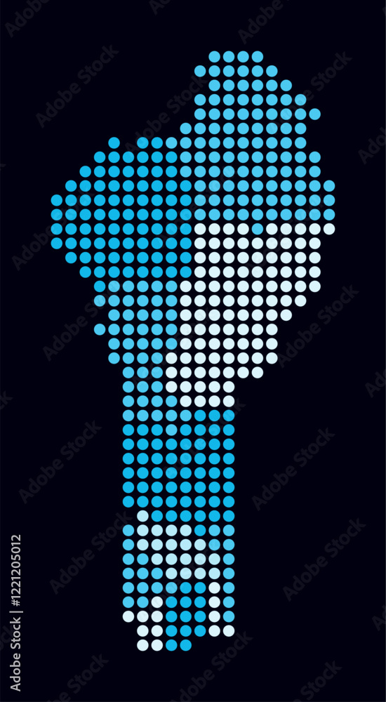 Poster benin dotted map. digital style map of the country on a dark background. benin shape with circle dot