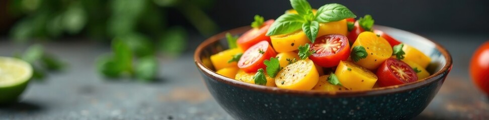 Colorful vegetable salad in a large bowl, healthy, garden