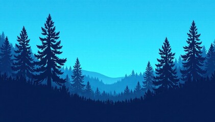 Fototapeta premium Dense forest foliage silhouettes against a clear blue sky, wildlife, trees