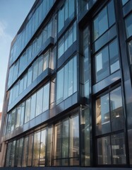 Building facade with modern glass and steel design, glass, office, steel