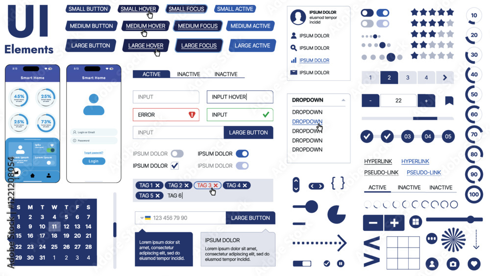 Sticker a modern ui kit featuring a collection of buttons, icons, navigation menus, and responsive design el