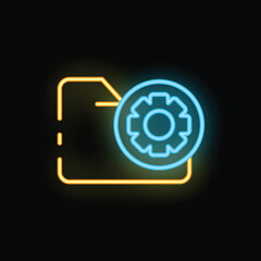 Neon icon showing a folder with a gear, representing the concept of file configuration
