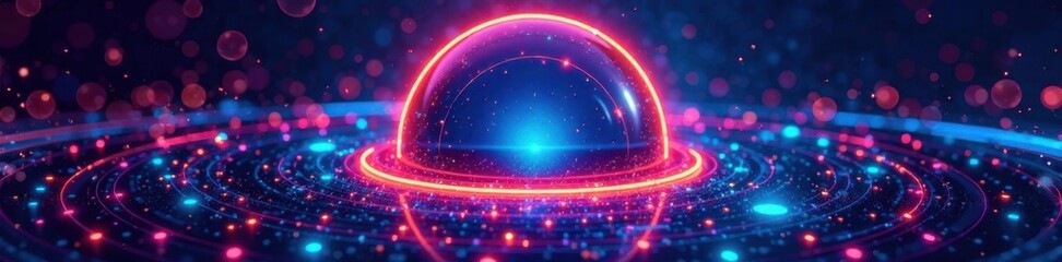 Obraz premium Circle infographic template with futuristic design and neon lights, vector graphics, sci-fi elements