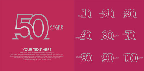 Anniversary logo set vector design, silver color for celebration event