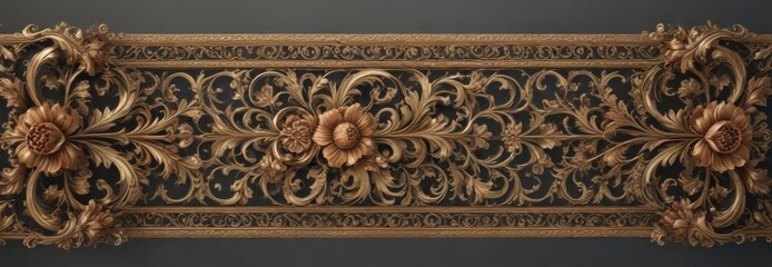Ornate floral border with scroll ornament and filigree design , swirl, retro decorative