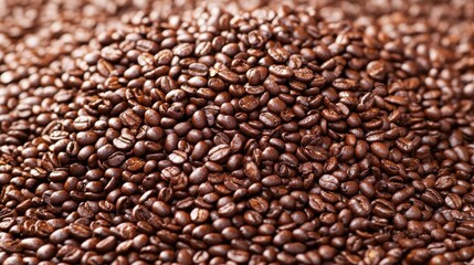 Obraz premium Close-up of a rich pile of roasted coffee beans showcasing their texture and color