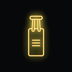 Glowing yellow neon icon of a punching bag hanging on a dark background
