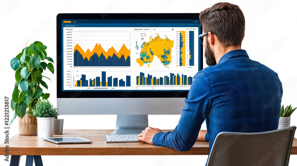 Poster professional analyzing data on user-friendly analytics platform for business insights