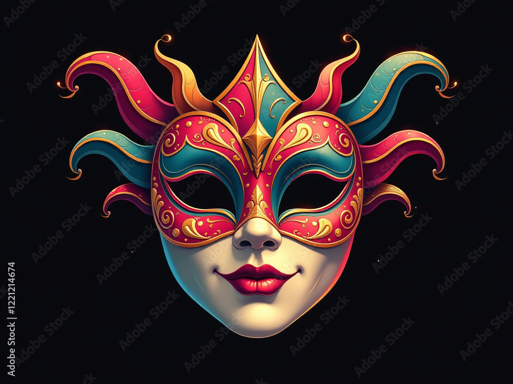 Poster A Vibrant Carnival Mask Is Prominently Displayed Against A Simple Black Background With Ample Space To Add Text. 00002