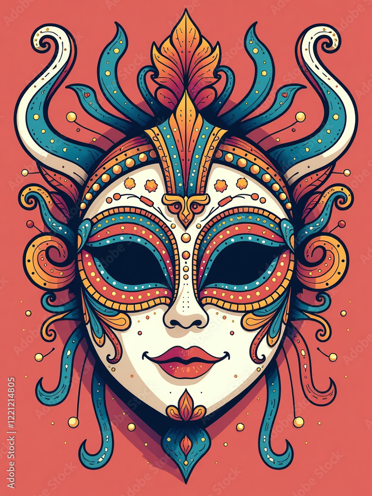 Poster a vibrant carnival mask is intricately designed with elaborate patterns and motifs that add to its b