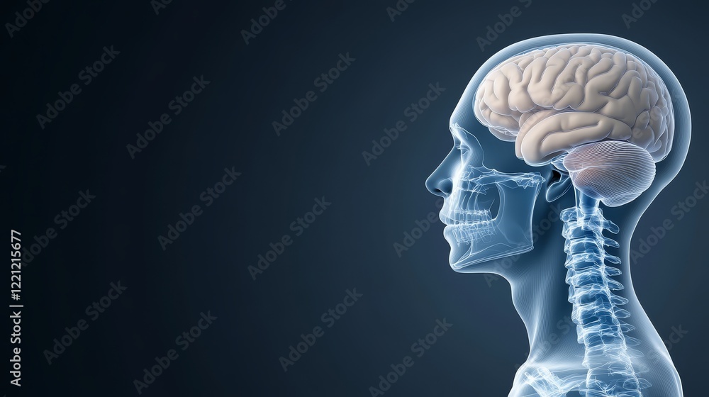 Poster illuminated brain within human head, exploring intelligence, cognition, and neural networks