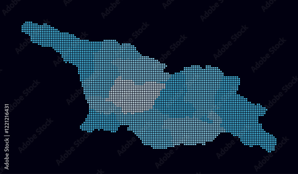 Poster georgia dotted map. digital style map of the country on a dark background. georgia shape with square