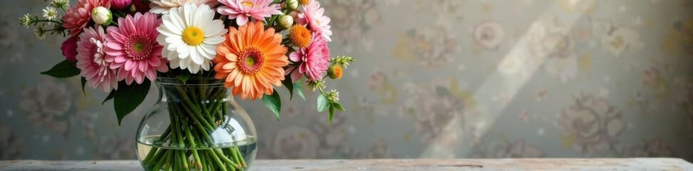 Floral arrangement in a modern glass vase, florist, glass vase