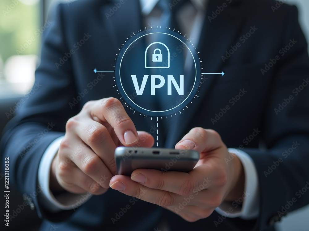 Aufkleber a person uses a smartphone with a vpn icon on their virtual screen to connect to a secure vpn networ