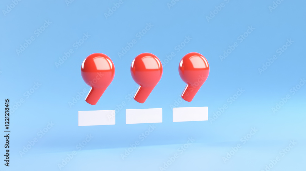 Poster policy revision, three red quotation marks float against a light blue background, symbolizing speech