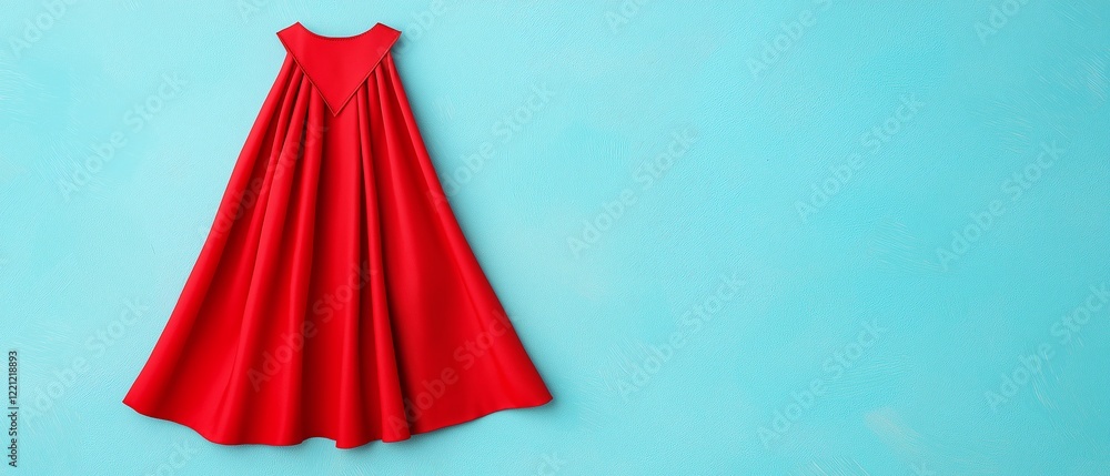 Wall mural A vibrant red dress displayed against a light blue background. This elegant piece embodies style and fashion, perfect for various occasions, from casual outings to formal events.