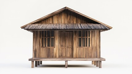 Rustic wooden house with thatched roof design