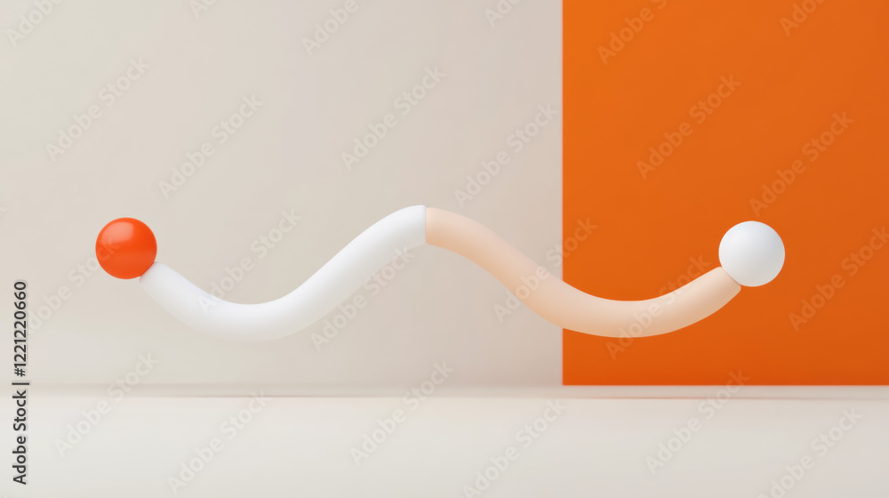 Poster policy revision, abstract composition featuring curved shapes and colorful spheres against a minimal
