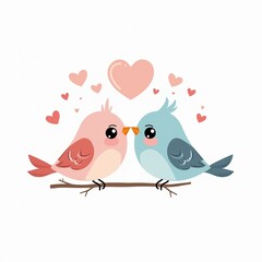 Obraz premium Lovebirds and hearts kissing on a branch