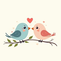 Romantic Bird Couple with Hearts