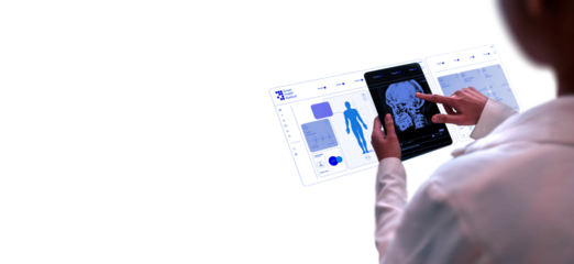 PNG, Doctor Analyzing Digital Medical Imaging on Holographic Interface with Transparent Background