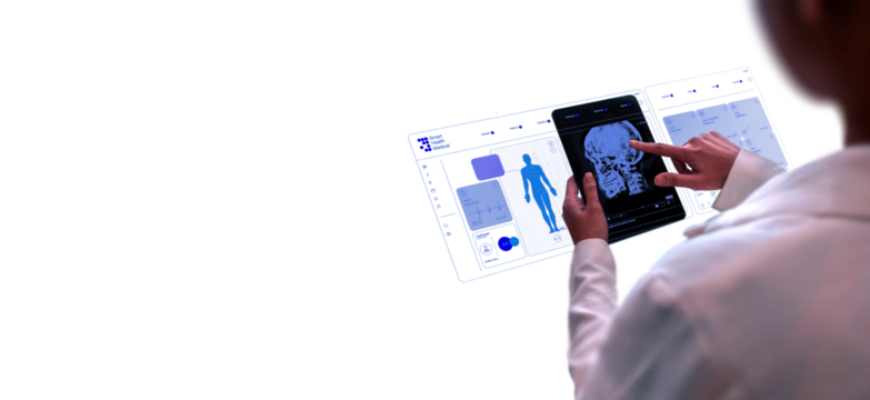 PNG, Doctor Analyzing Digital Medical Imaging on Holographic Interface with Transparent Background - Powered by Adobe