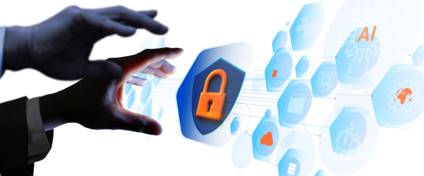 PNG, Hands Protecting Digital Security Interface with AI Technology and Transparent Background