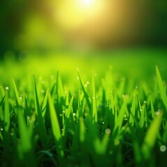 Obraz premium Sunlit blades of grass, heavy with morning dew , grass, field, royaltyfree