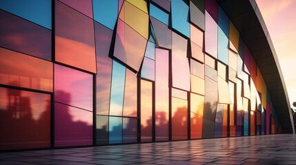 Facade of a modern building with geometric wind