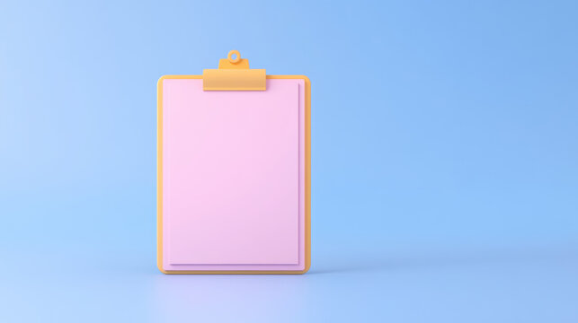 Policy Revision, A pink clipboard on a light blue background, showcasing a clean, empty space ideal for notes or creative ideas.