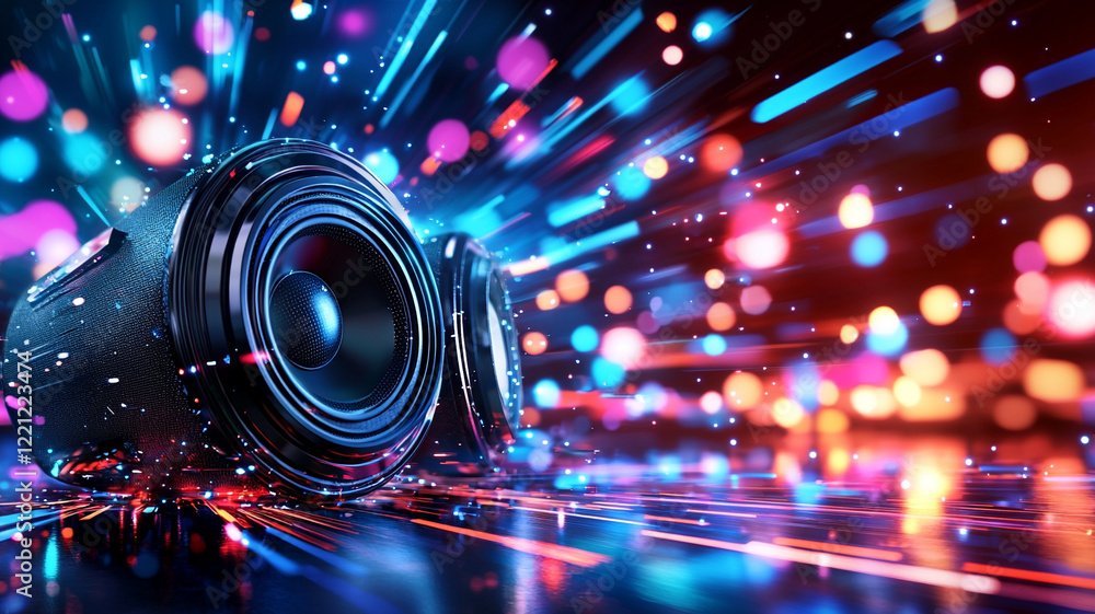 Poster dynamic camera lenses illuminated with vibrant lens flares and bokeh