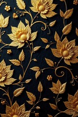 Intricate royal gold and black floral motifs on a luxurious fabric, royal, patterns