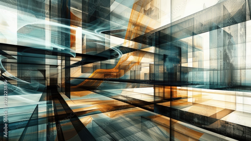 Poster mysterious structure in abstract science fiction style. colorful color line shading express weird sh