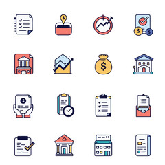 Colorful Financial Icon Set - Banking and Business Growth Vector Illustration