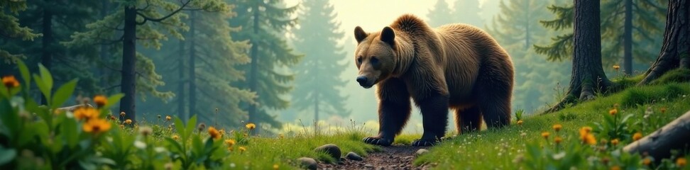 Obraz premium Majestic giant bear in forest , bears, nature, forest