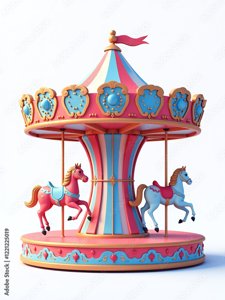 Poster A Colorful Carousel Is Isolated On A Transparent Background, Created Using Advanced Generative Ai Technology For Unique Graphics Design. 00001